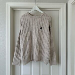 izod cream cable knit preppy crewneck sweater